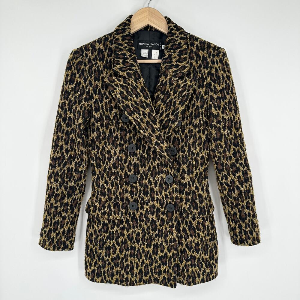 Vintage Monica Bianco Black and Gold Leopard Print Double-Breasted Blazer